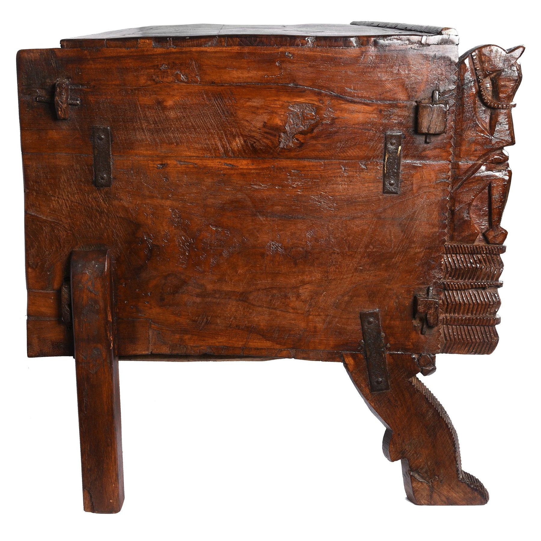 Carved Lacquered Teak Dowry Chest  - Majus From Kutch