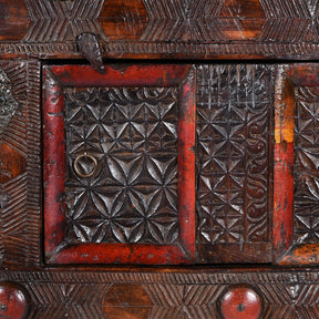 Carved Lacquered Teak Dowry Chest  - Majus From Kutch