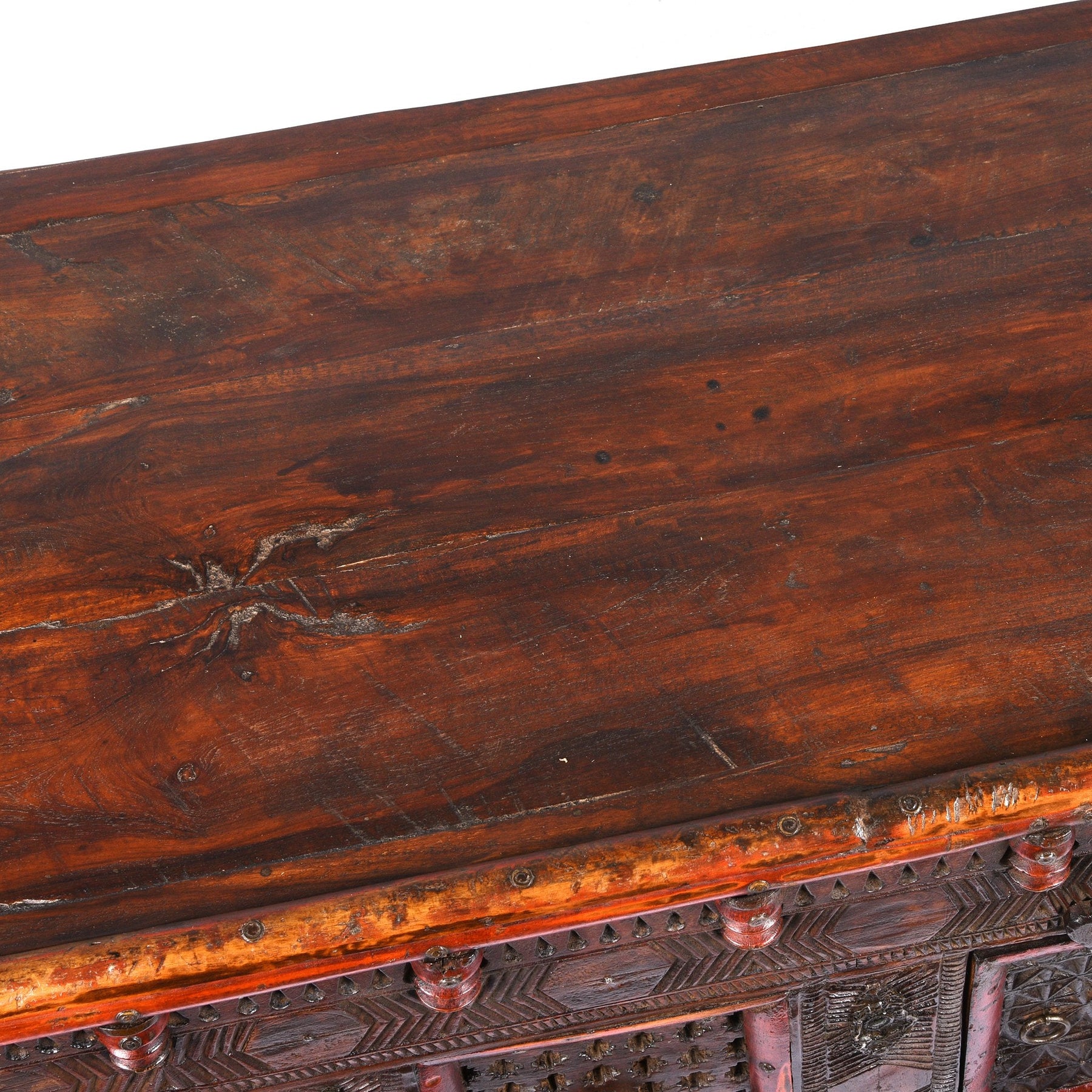 Carved Lacquered Teak Dowry Chest  - Majus From Kutch