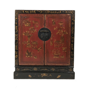 Red & Black Lacquer Painted Book Cabinet from China - 19thC
