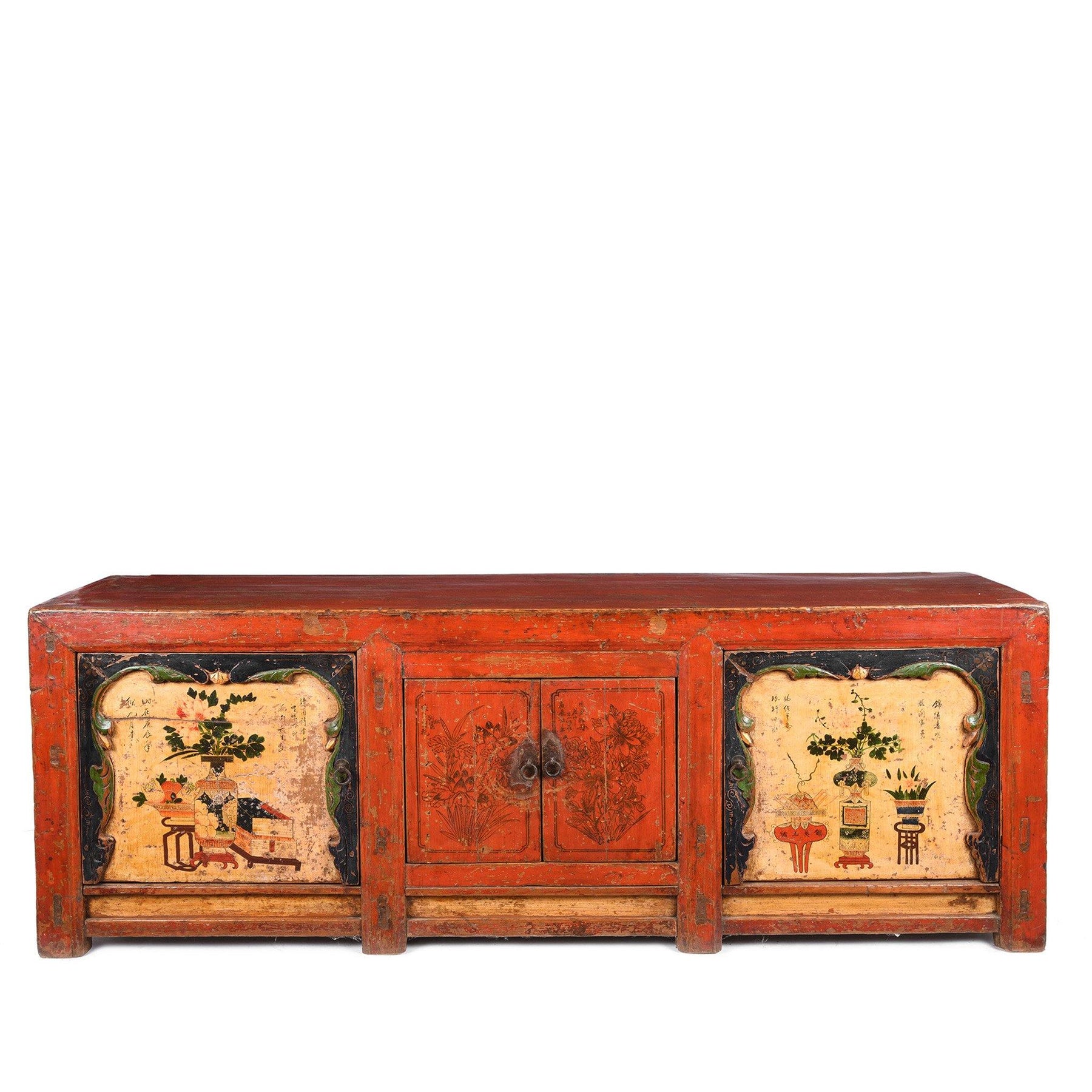 Red Lacquer Low "Kang" Cabinet, Mongolian - 19thC