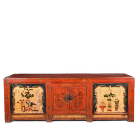 Red Lacquer Low "Kang" Cabinet, Mongolian - 19thC
