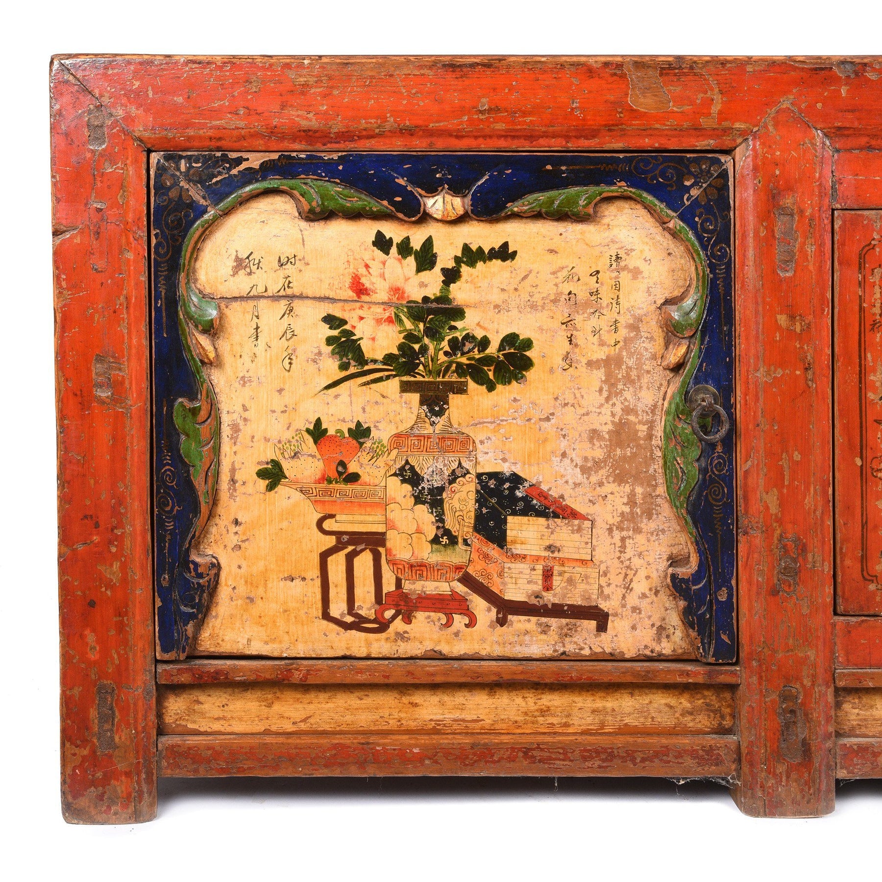 Red Lacquer Low "Kang" Cabinet, Mongolian - 19thC