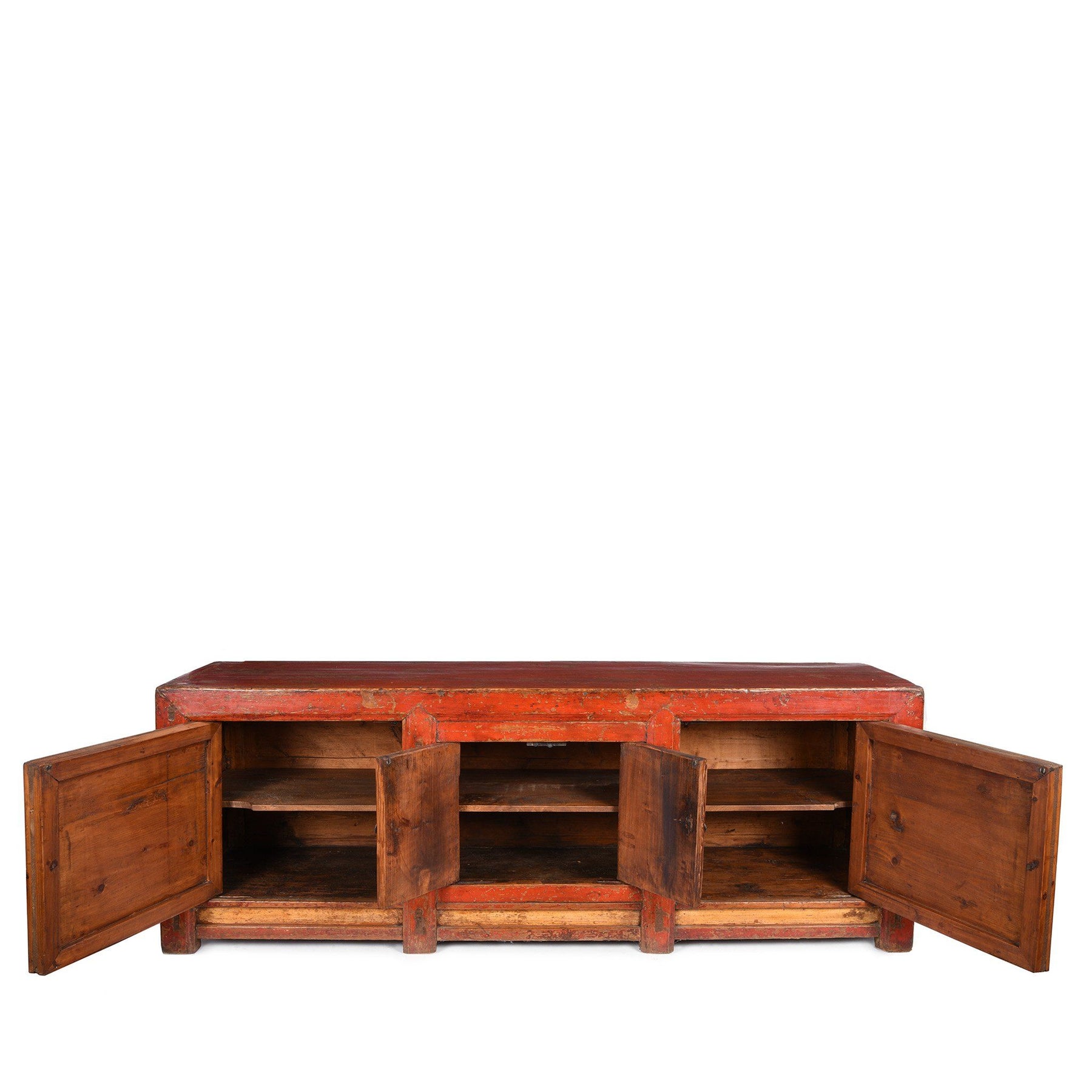Red Lacquer Low "Kang" Cabinet, Mongolian - 19thC