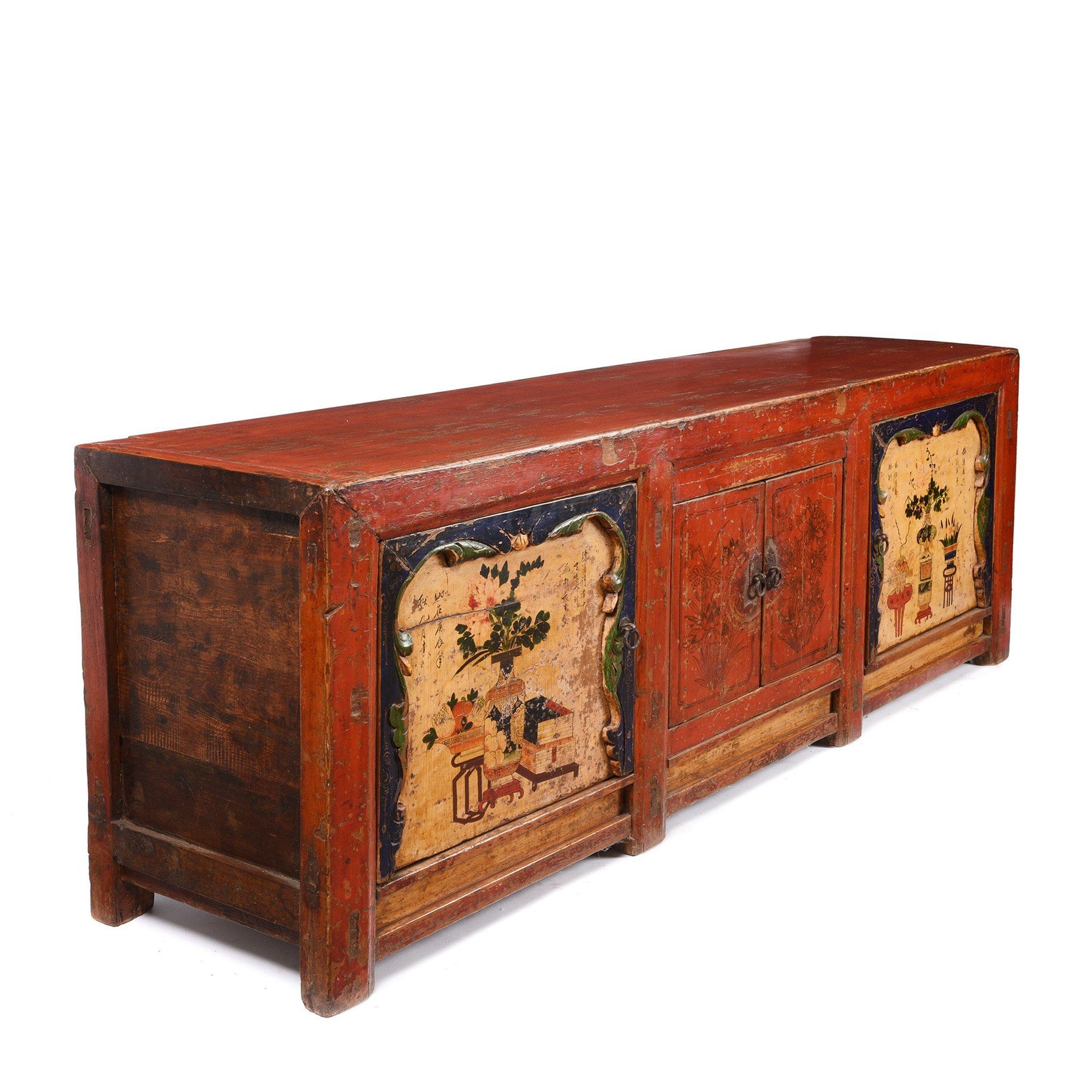 Red Lacquer Low "Kang" Cabinet, Mongolian - 19thC