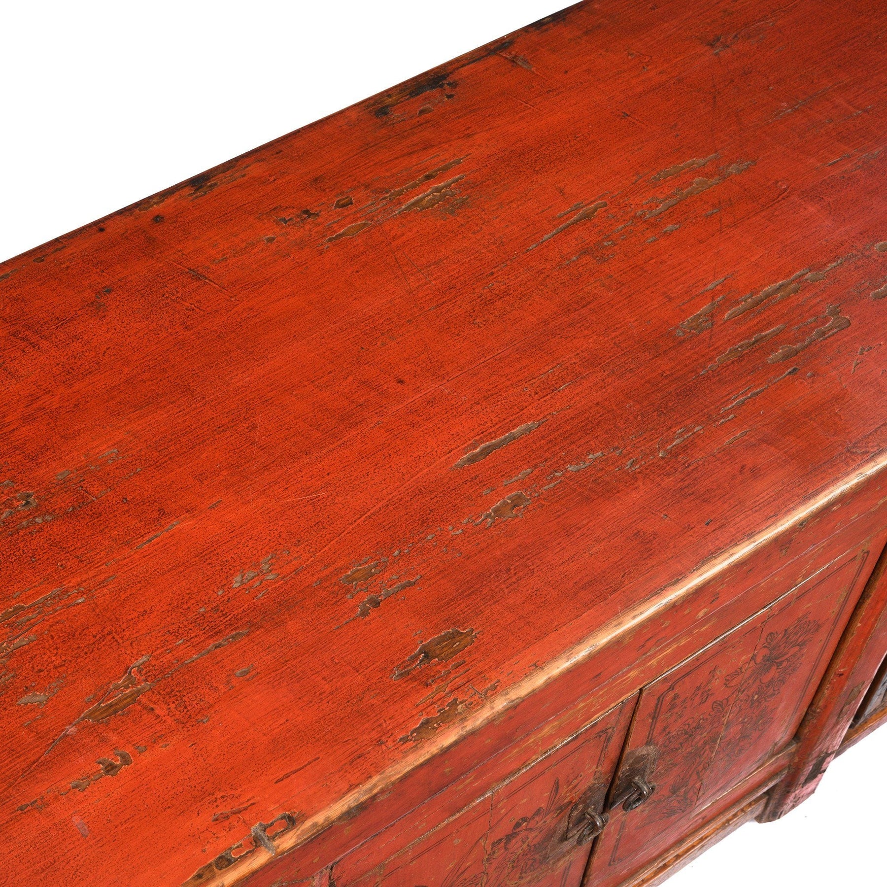 Red Lacquer Low "Kang" Cabinet, Mongolian - 19thC