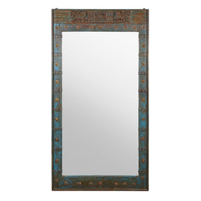 Blue Carved Mirror Made From Old Teak Door - Ca 1920