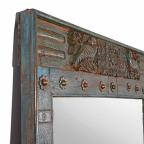Blue Carved Mirror Made From Old Teak Door - Ca 1920