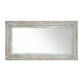 Carved & Blue Painted Mango Wood Mirror