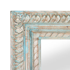 Carved & Blue Painted Mango Wood Mirror