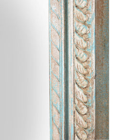 Carved & Blue Painted Mango Wood Mirror