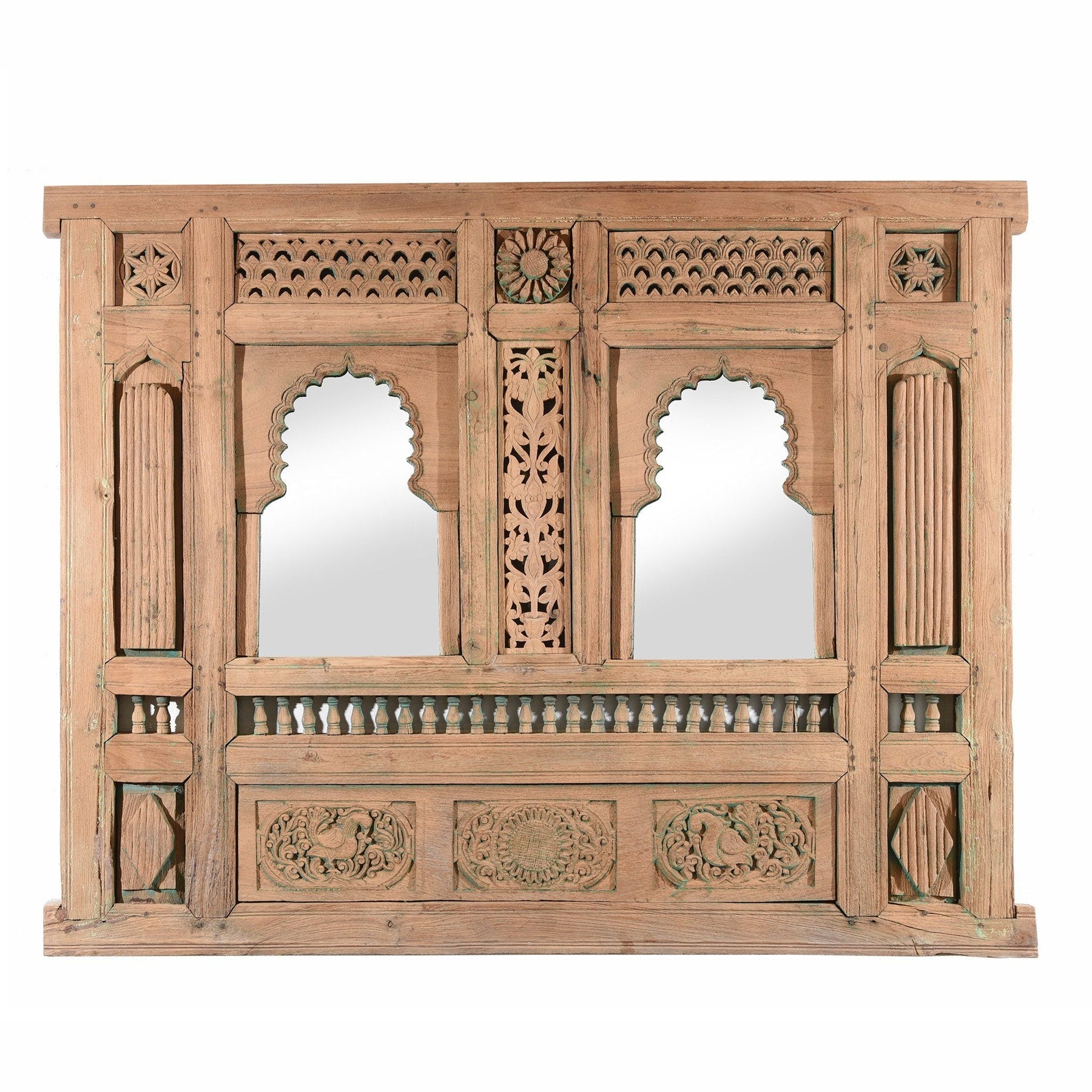 Carved Double Mirror Made From An Old Teak Window - 19thC