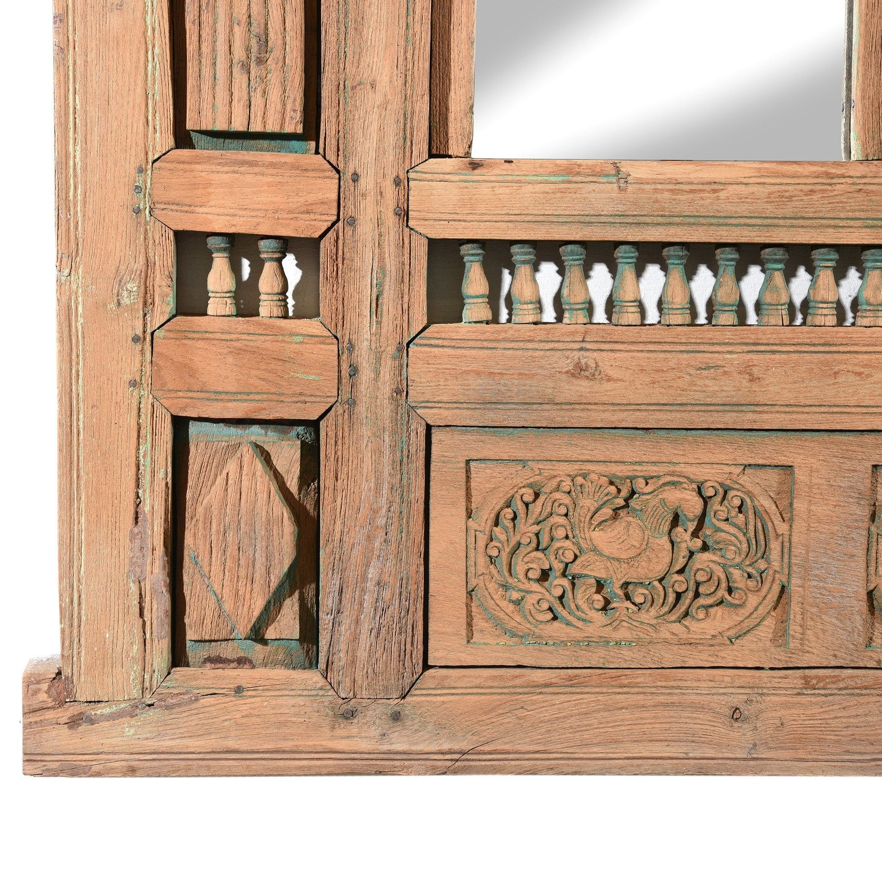 Carved Double Mirror Made From An Old Teak Window - 19thC