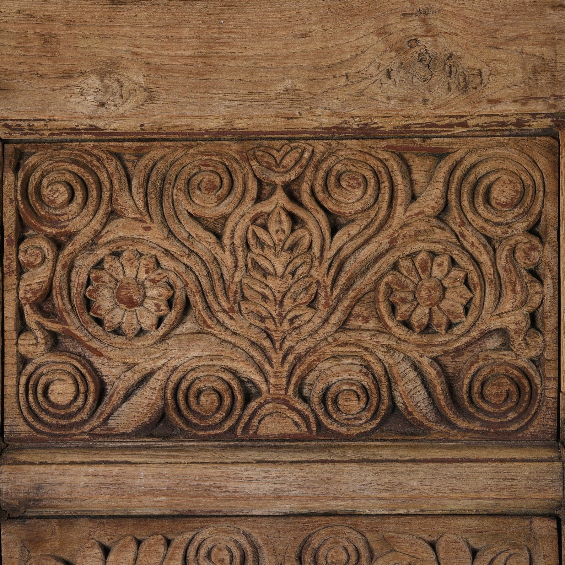 Carved Double Mirror Made From An Old Teak Window - 19th Century