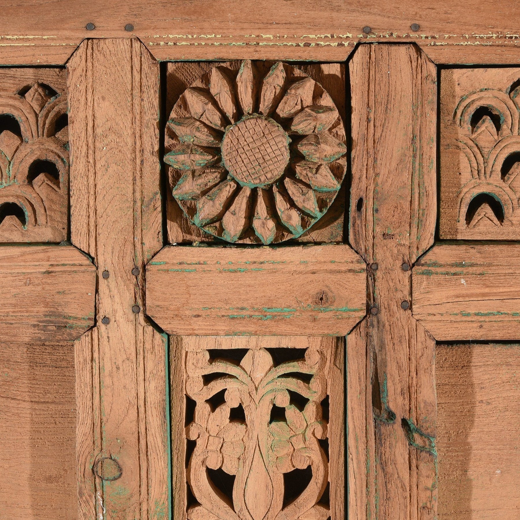 Carved Double Mirror Made From An Old Teak Window - 19thC