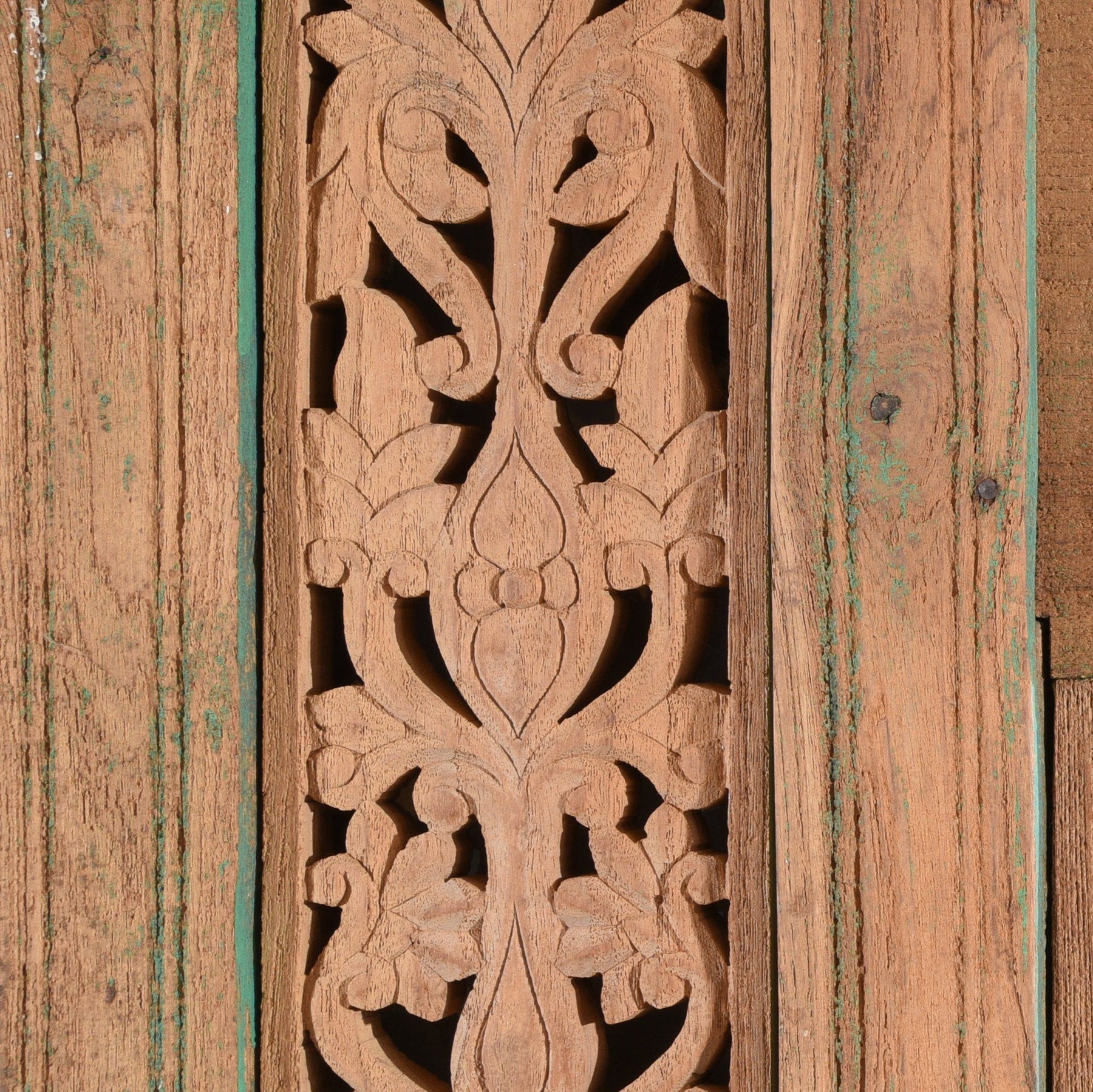 Carved Double Mirror Made From An Old Teak Window - 19thC