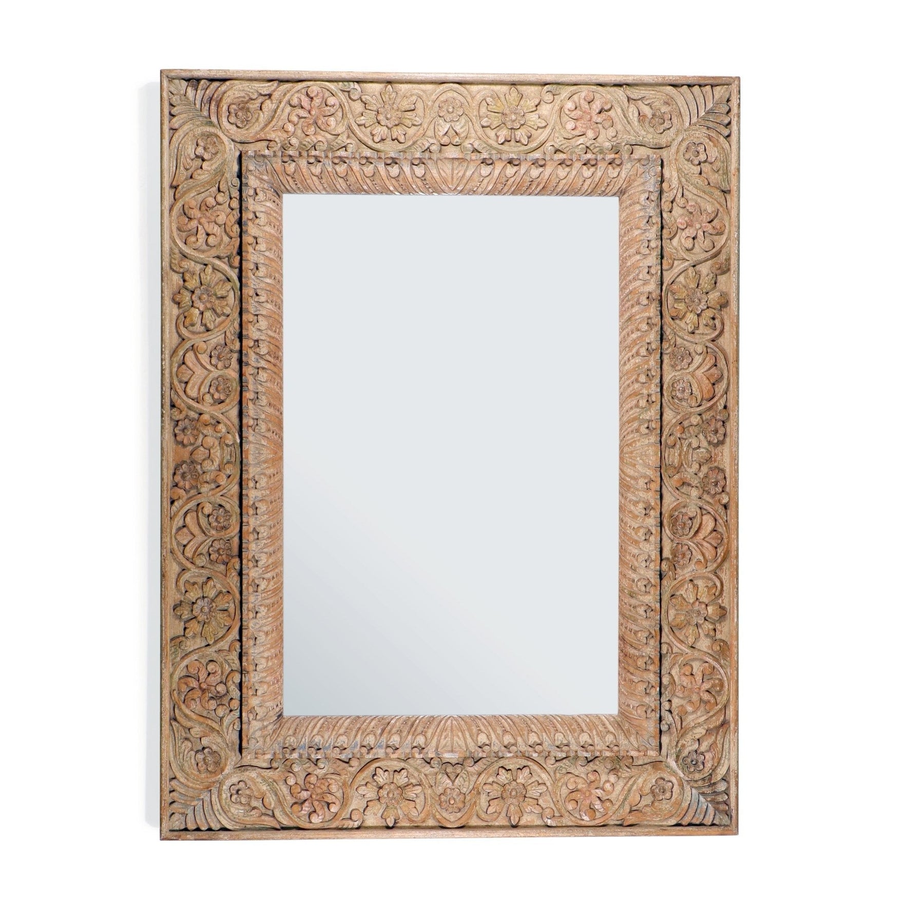 Carved Indian Mango Wood Mirror