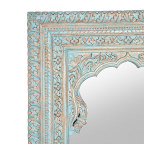 Carved Large Mihrab Mirror Frame - Blue Limed Finish