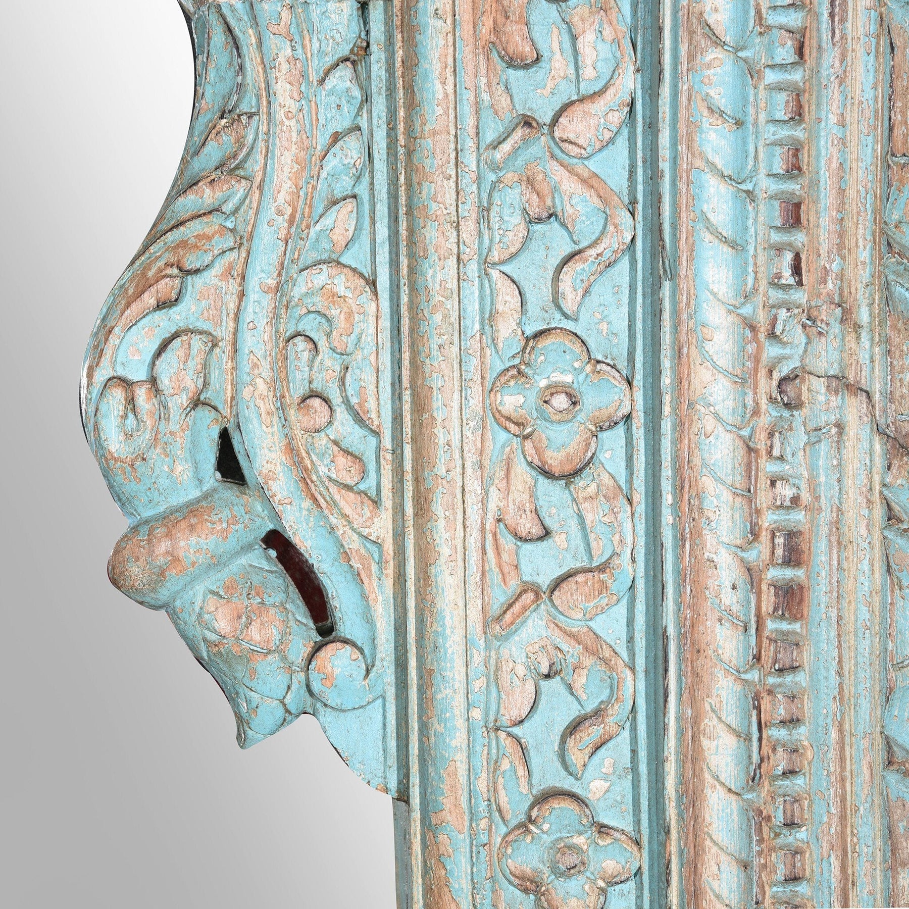 Carved Large Mihrab Mirror Frame - Blue Limed Finish