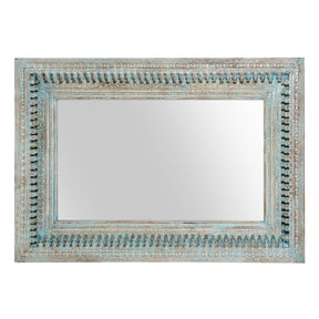 Carved Mango Wood Painted Mirror - Antique Blue