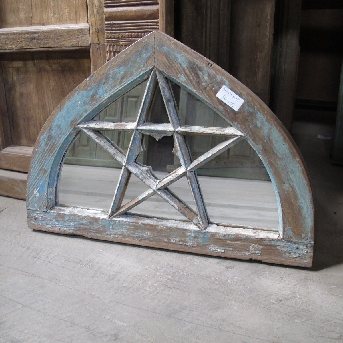 Old Teak Fanlight Mirror - 19thC