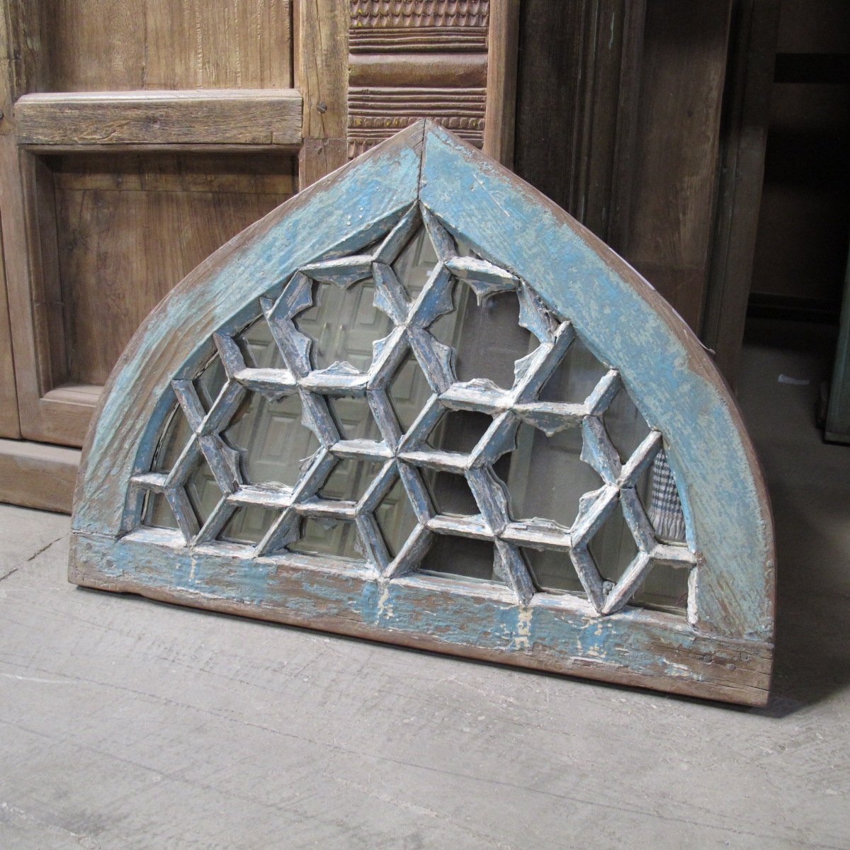 Old Teak Fanlight Mirror - 19thC