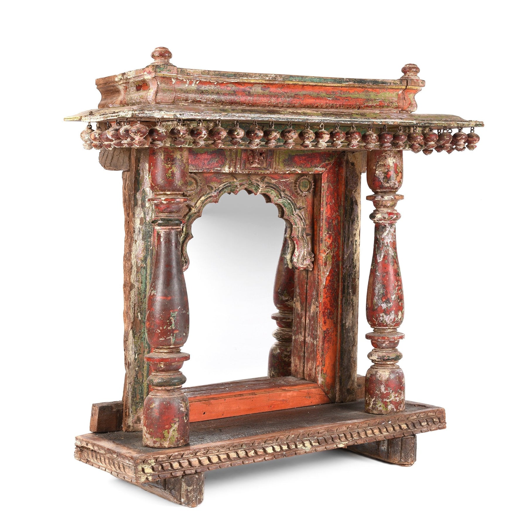 Painted Indian House Shrine Mirror From Gujarat - 19thC