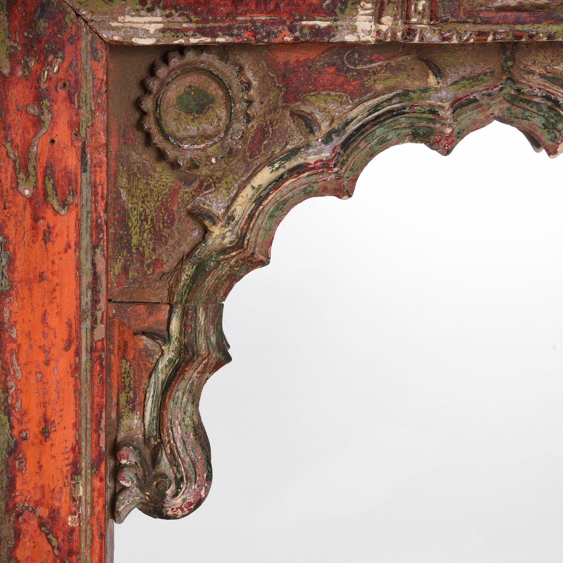 Painted Indian House Shrine Mirror From Gujarat - 19thC