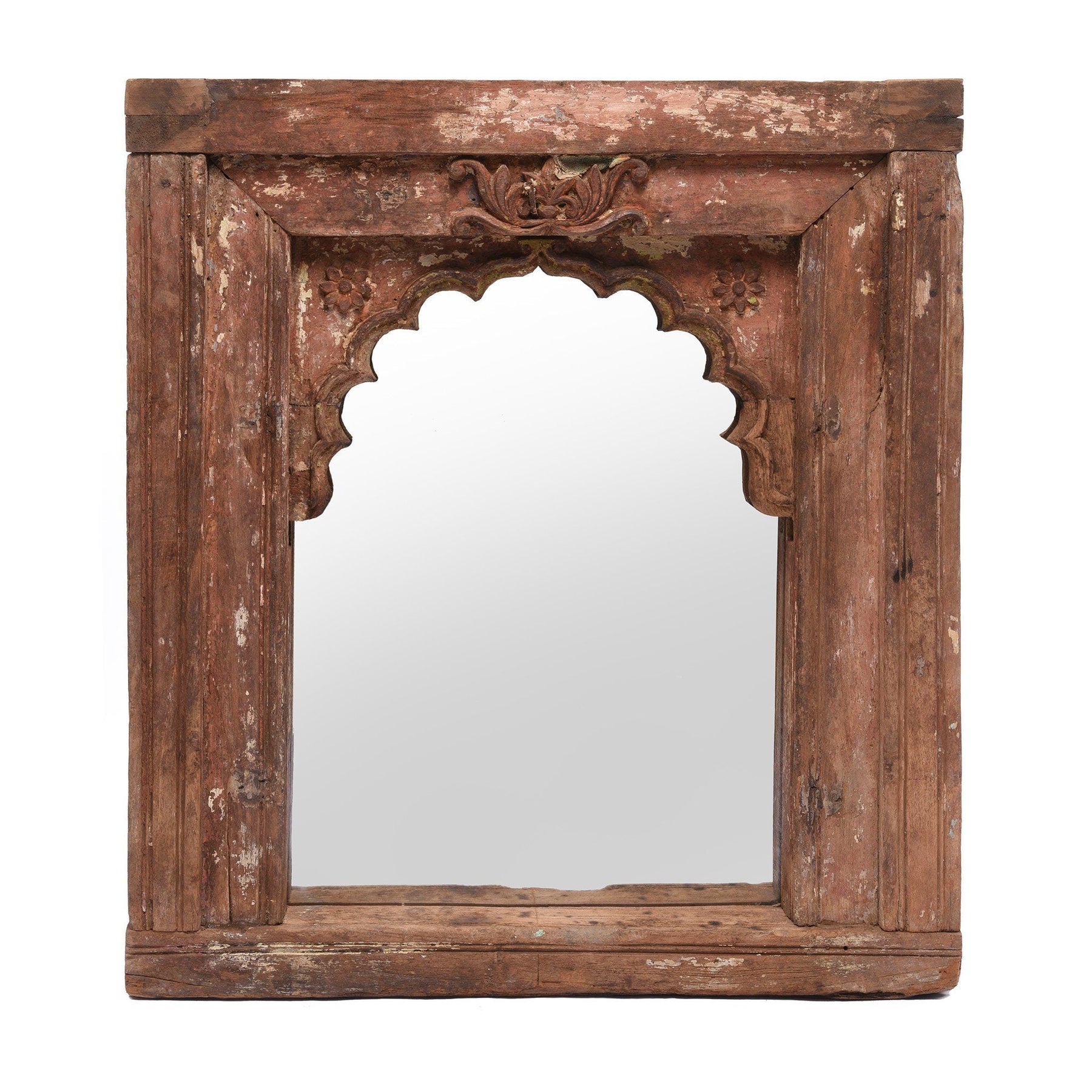 Painted Mirror Made From Window Niche From Banswara - 19thC