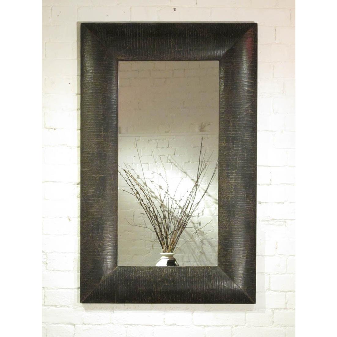 Reproduction Black Lacquer Crackle Leather Covered Mirror
