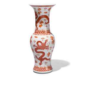 Burnt Orange Porcelain Fengweizen Vase - Dragons