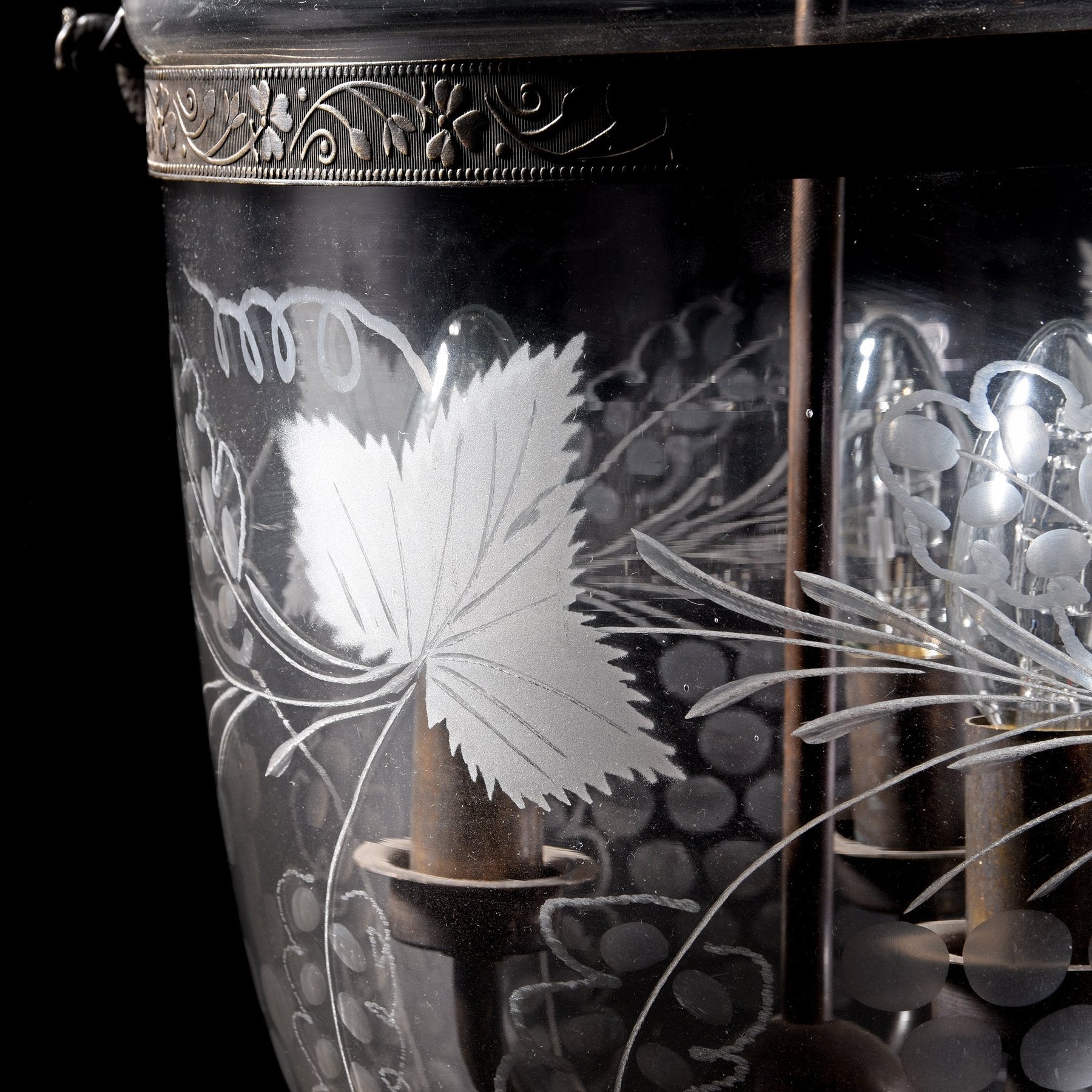 Engraved Glass Hundi Lantern With 3 Way Fitting - Grapes