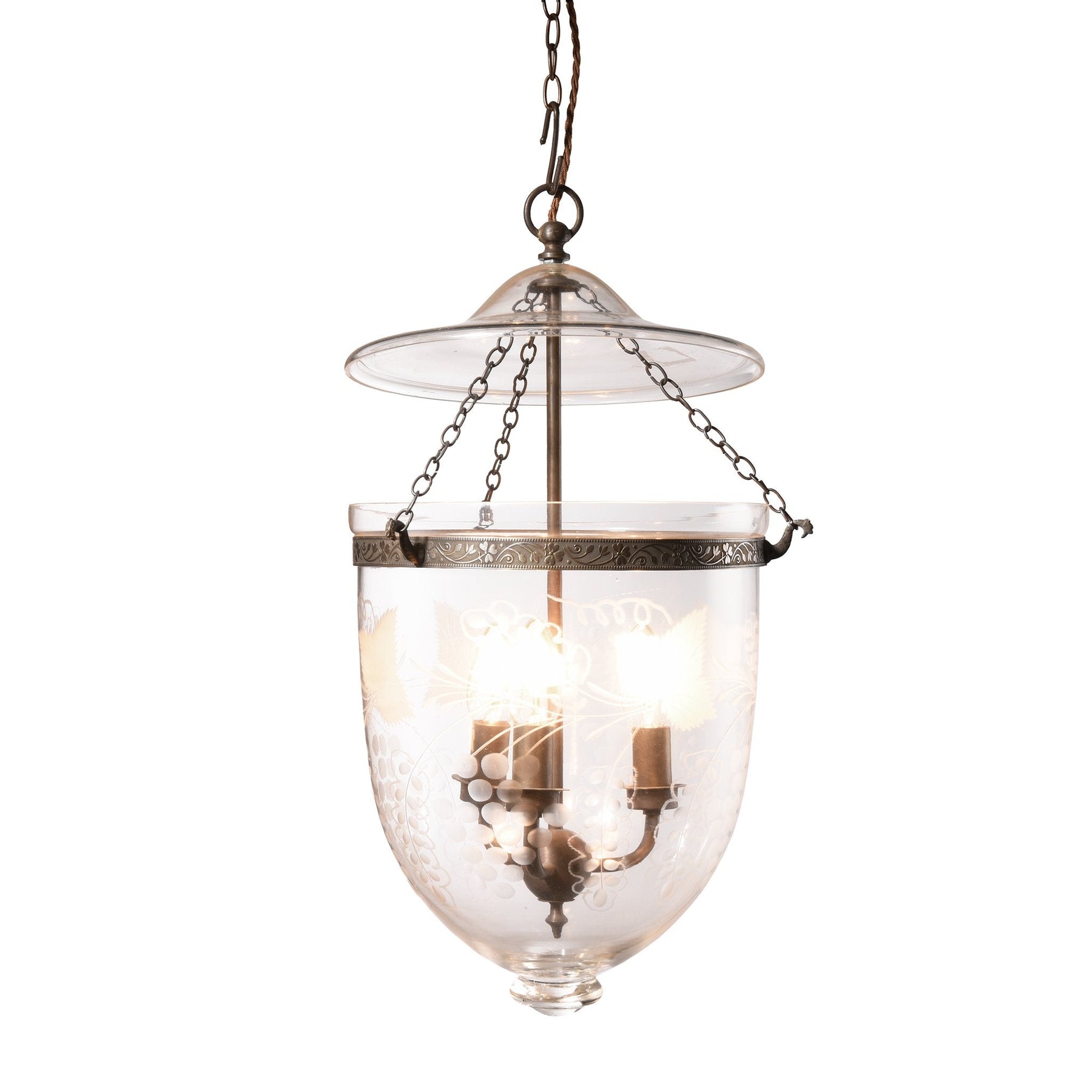 Engraved Glass Hundi Lantern With 3 Way Fitting - Grapes