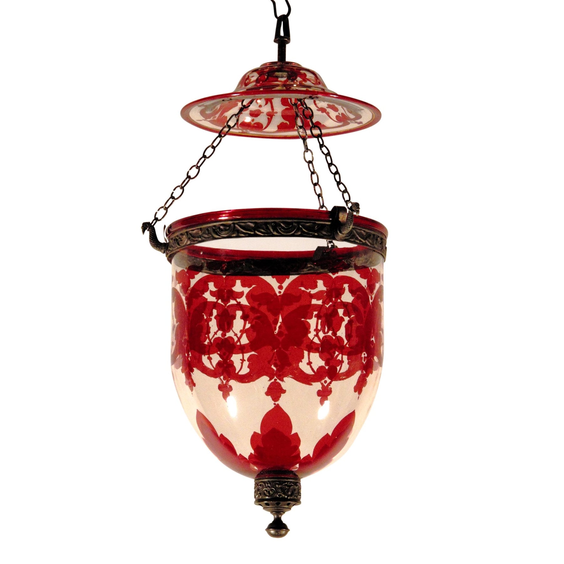 Rare Cranberry Glass Hundi Lamp From an Indian Palace - 19thC
