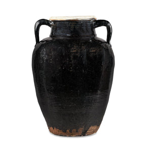 Black Glazed Stoneware Wine Jar From Hebei - 19th Century