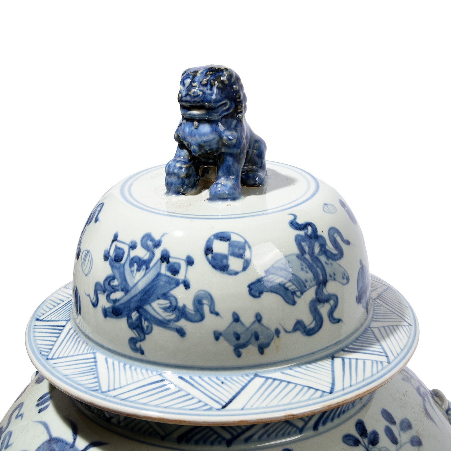 Blue & White Porcelain Tall Temple Jar & Cover