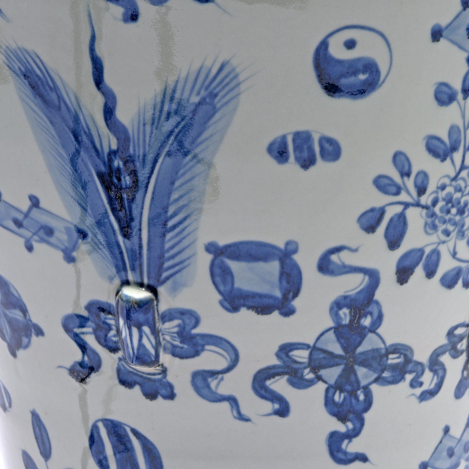 Blue & White Porcelain Tall Temple Jar & Cover