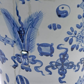 Blue & White Porcelain Tall Temple Jar & Cover