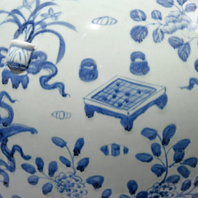 Blue & White Porcelain Tall Temple Jar & Cover