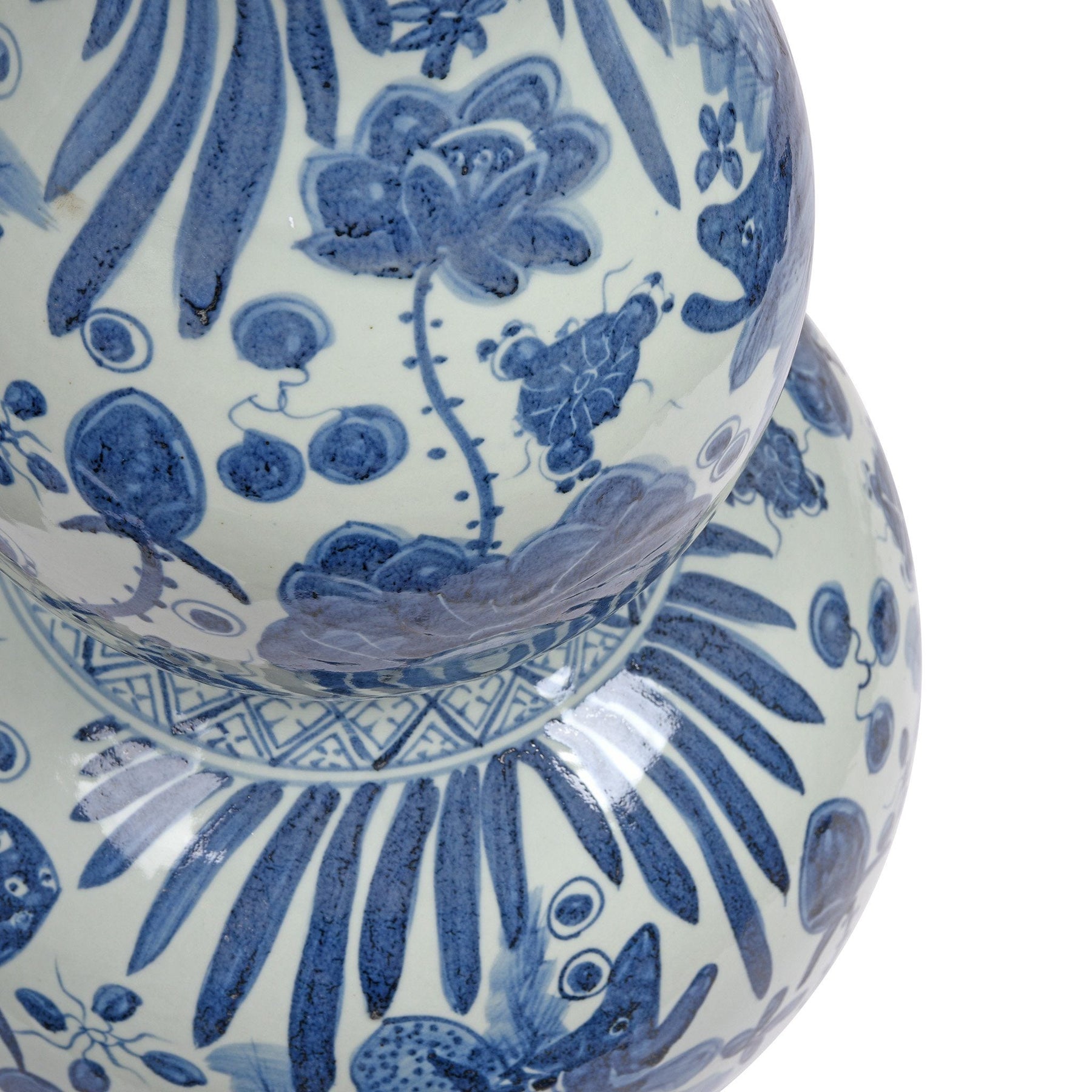 Blue & White Porcelain Double Gourd Jar - Fish Design