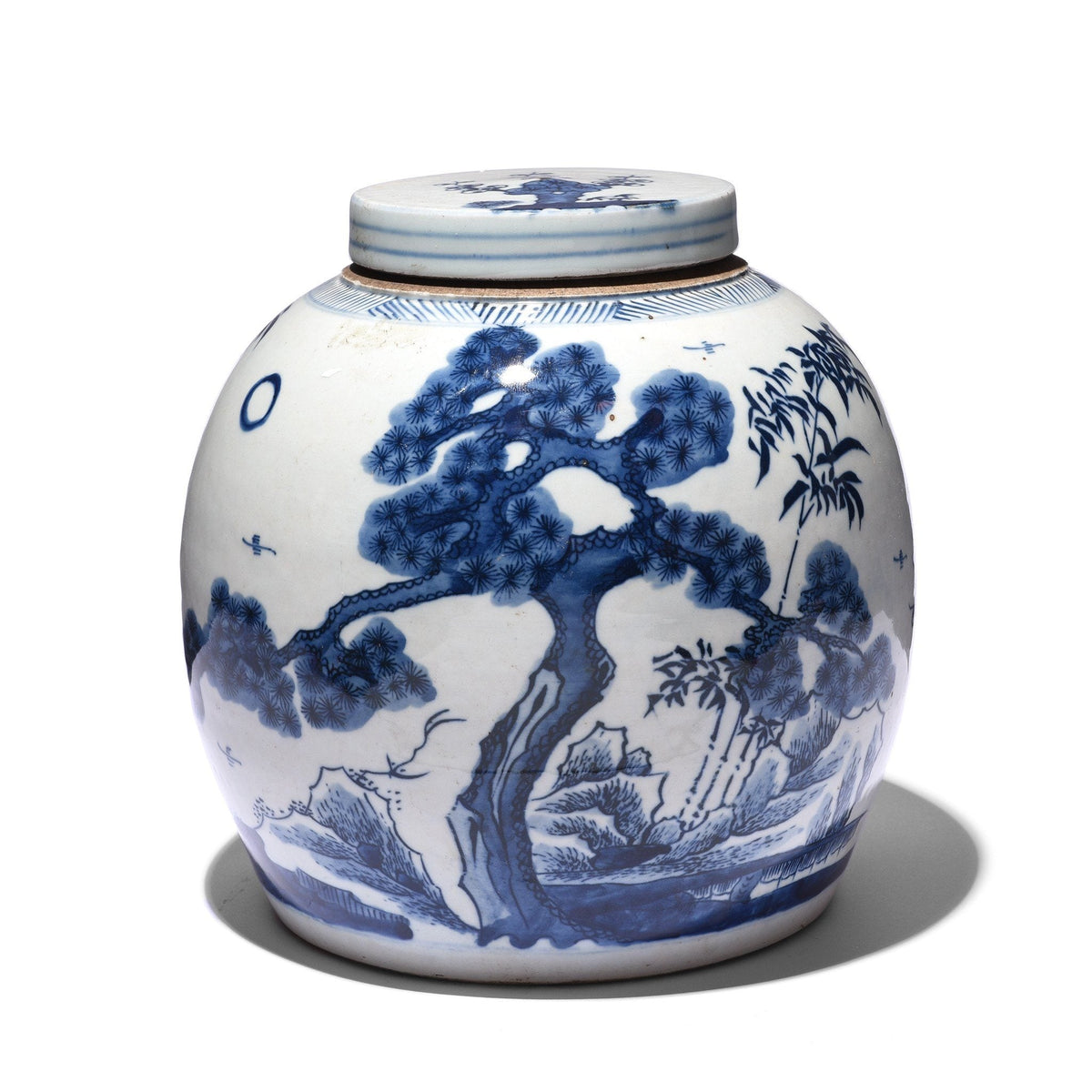 Blue & White Porcelain Ginger Jar - Bamboo & Prunus