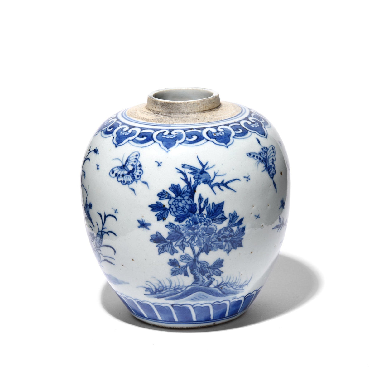 Blue & White Porcelain Ginger Jar - Butterflies Design