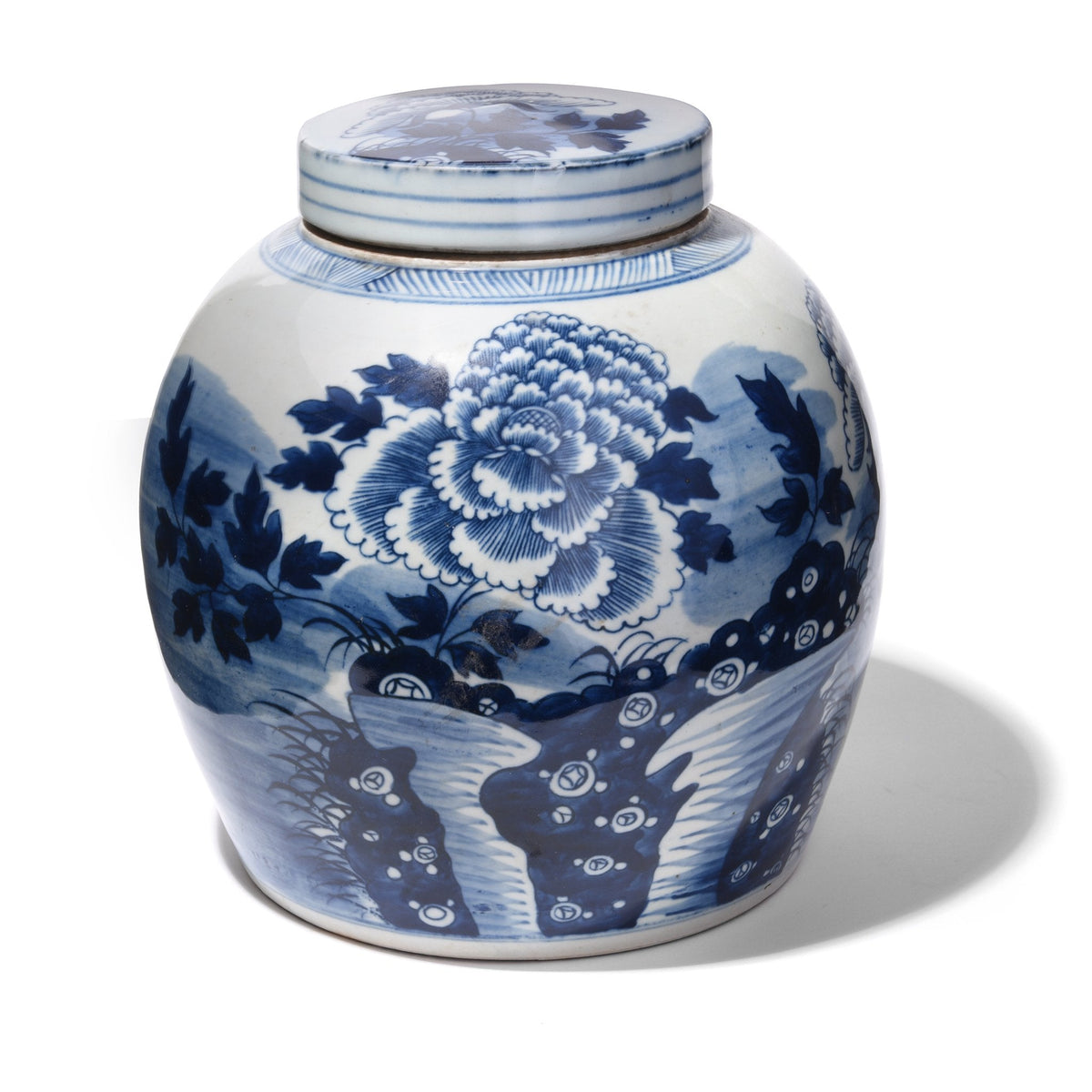 Blue & White Porcelain Ginger Jar - Chrysanthemum Design