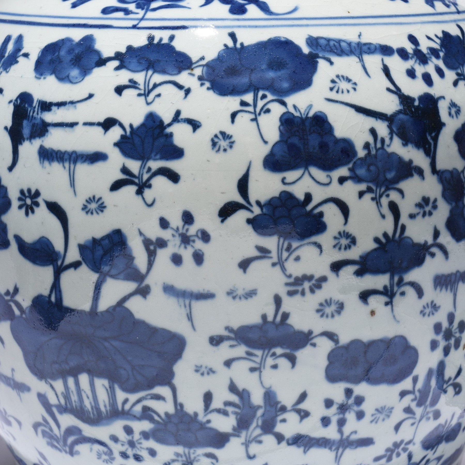 Blue & White Porcelain Ginger Jar - Chrysanthemum Design
