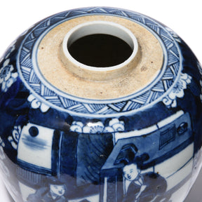 Blue & White Porcelain Ginger Jar - Couple in Cherry Blossom