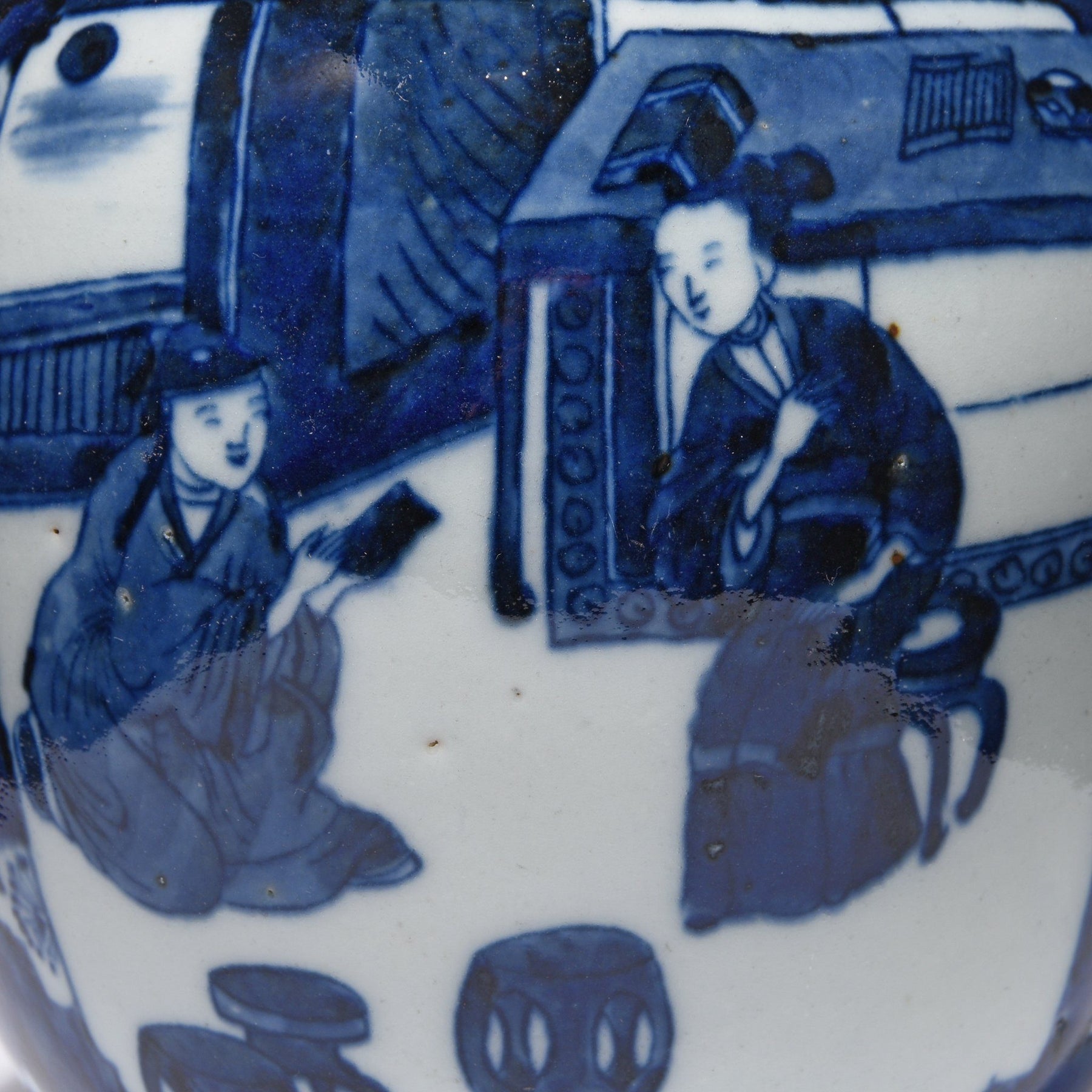 Blue & White Porcelain Ginger Jar - Couple in Cherry Blossom