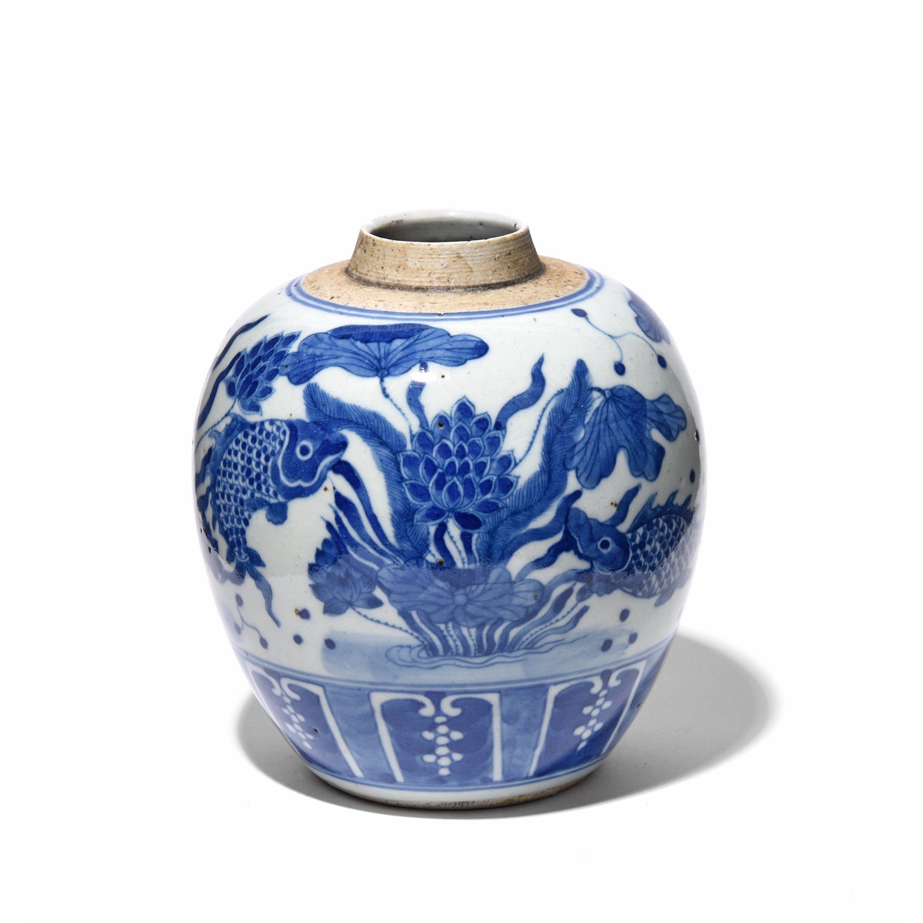 Blue & White Porcelain Ginger Jar - Fish Design