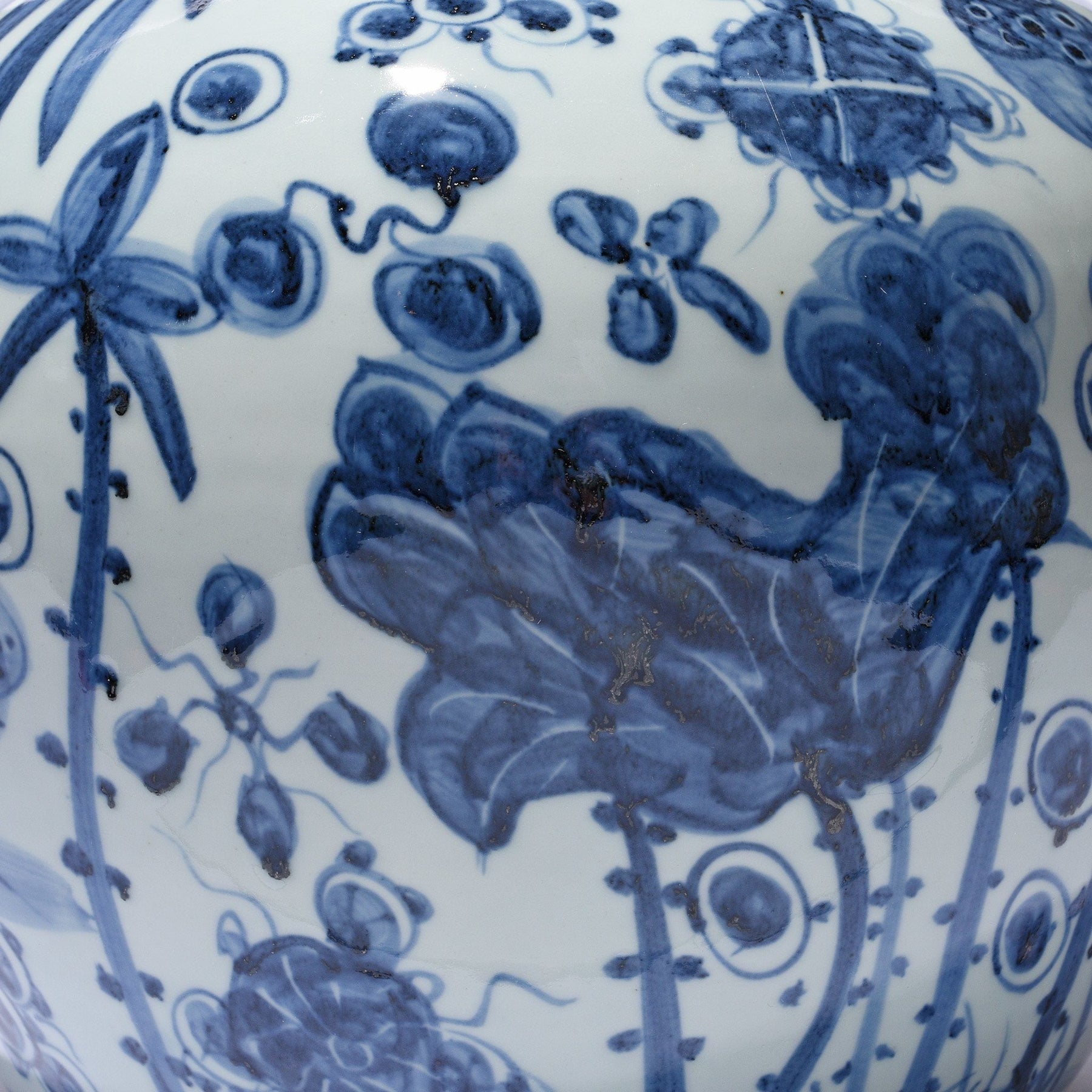 Blue & White Porcelain Ginger Jar - Fish Design