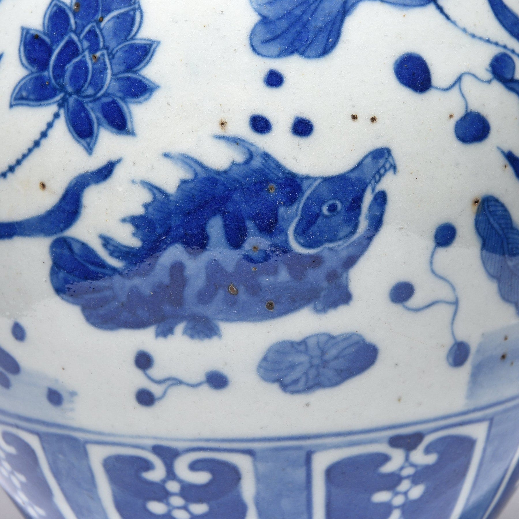 Blue & White Porcelain Ginger Jar - Fish Design