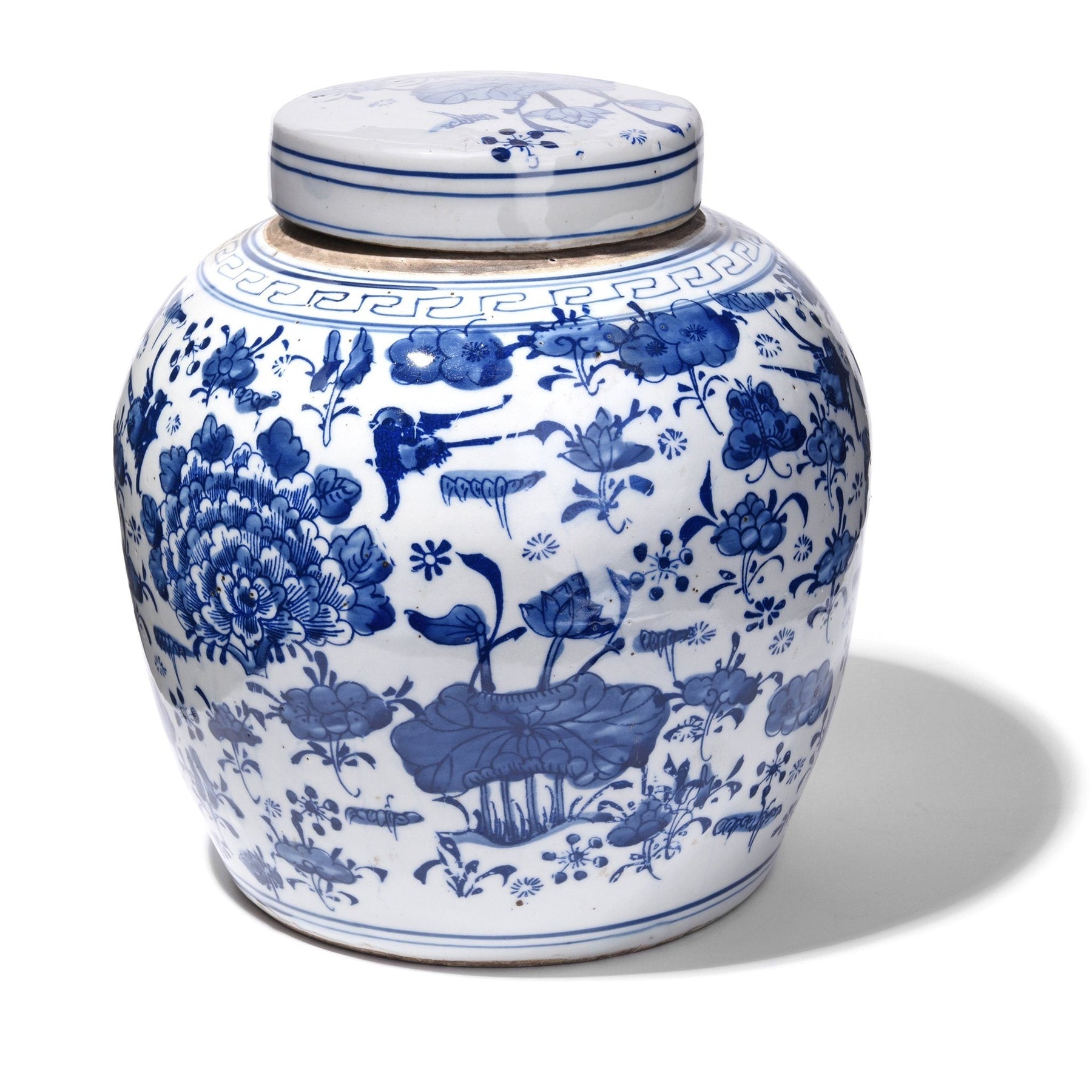Blue & White Porcelain Ginger Jar - Peony & Butterfly Design